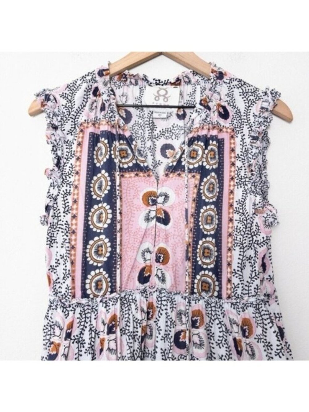 Figue Lily Cara Dress S Bohemian Cotton Cottagecore Floral Bib Ruffle - Picture 5 of 12
